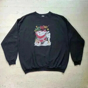 Vintage Black HoHoHo Santa Sweatshirt Air Waves Inc. By Joan Elliott Size‎ 2XL